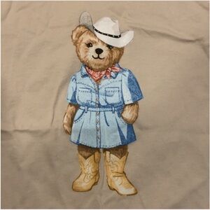 New Cotton Beige Kids T-Shirt w Cowboy Bear Design sz XS